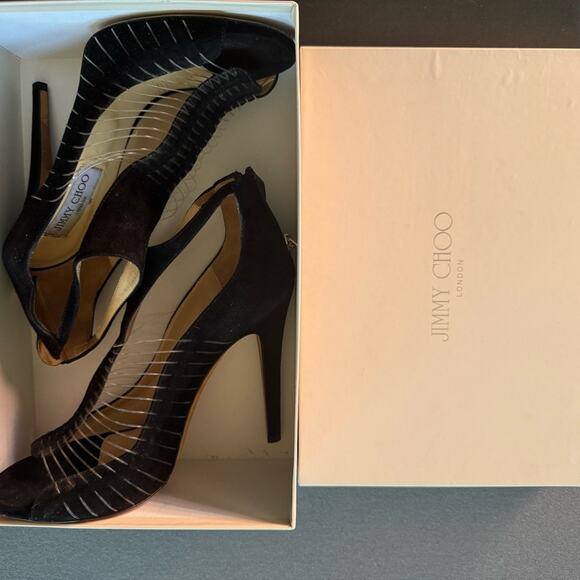 Jimmy Choo “Taste” Black Suede with Fishline heels - 40.5 - Picture 13 of 16